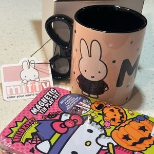 New! Miffy Bow Handle Ceramic Mug + Hello Kitty magnetic play set, New!